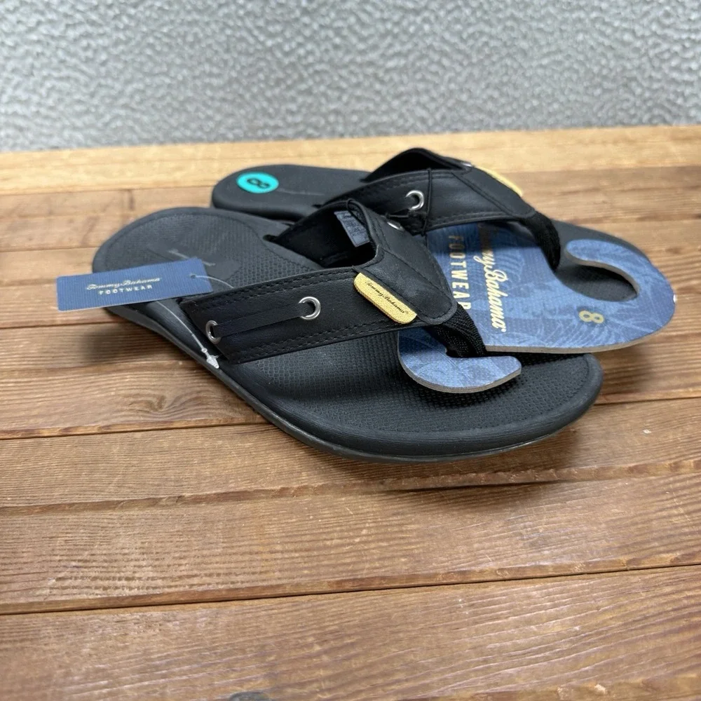 Tommy Bahama Sandals Mens 8 Black TBF Coast Flip Flops Beach Summer Casual NEW